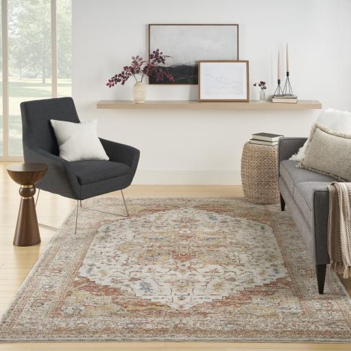 Sahar SHR06 Traditional Classic Medallion Persian Vintage Floral Ivory Rust Rug