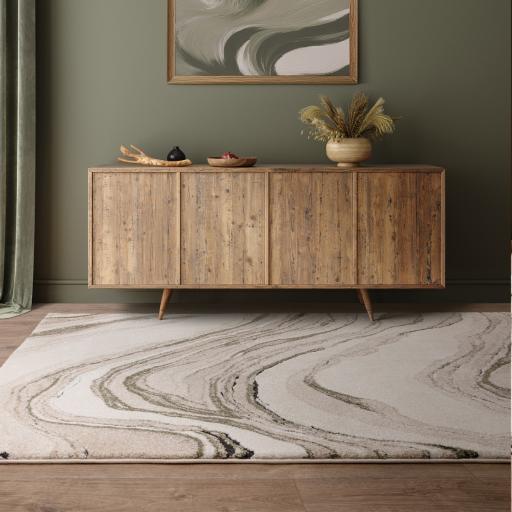 Mirage Quartz Marbled Soft Plush Texture Modern Abstract Rug in Green Natural