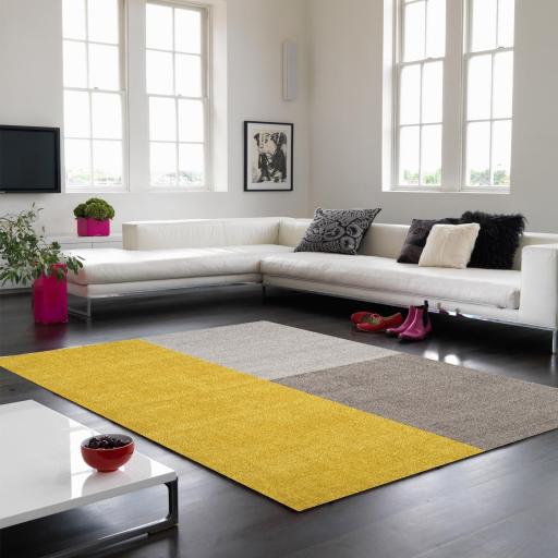 Blox Mustard Hand Made Wool Geometric Blocks Rug