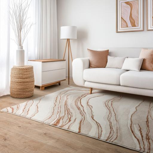 Mirage Quartz Marbled Soft Plush Texture Modern Abstract Rug in Terra Natural
