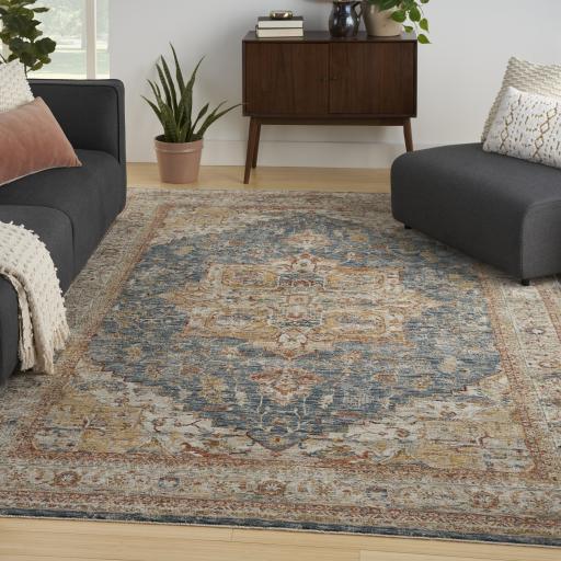 Sahar SHR06 Traditional Classic Medallion Persian Vintage Floral Ivory Blue Rug