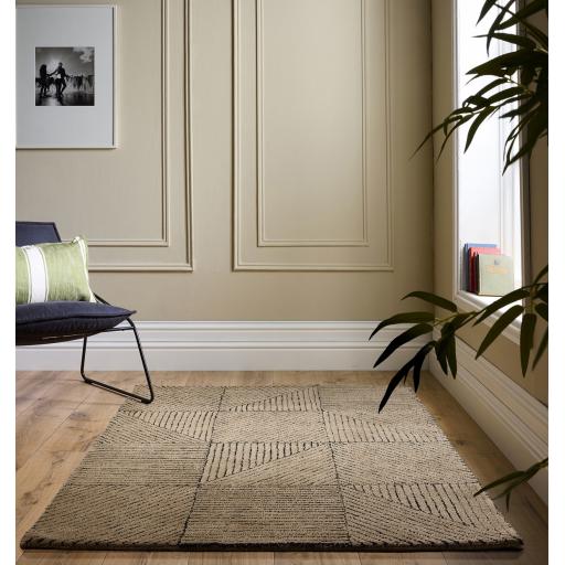 Origins Geometric Modern Squared Striped Hand Tufted Wool Sand Beige Rug
