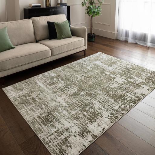 Stellar ST10 Modern Abstract Soft Silky Beige Green Rug