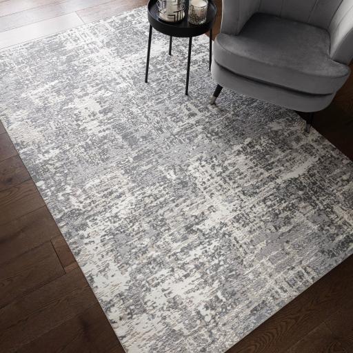 Stellar ST12 Modern Abstract Soft Silky Grey Silver Rug