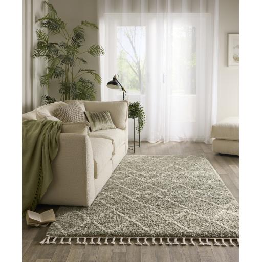 Casablanca Eucalyptus Green Ivory Shaggy Rug By Origins