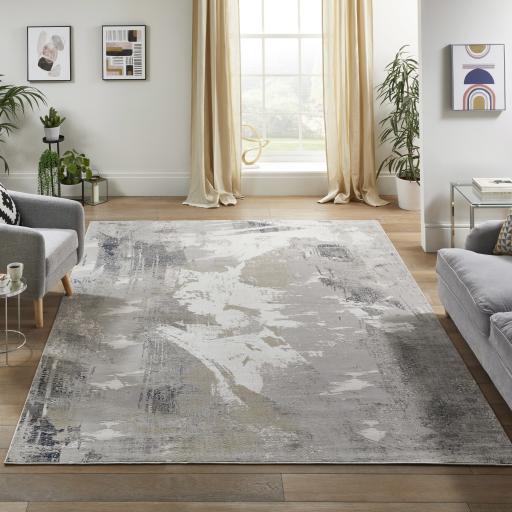 Skyline SK103 Modern Abstract Pictorial Rug in Ivory Navy