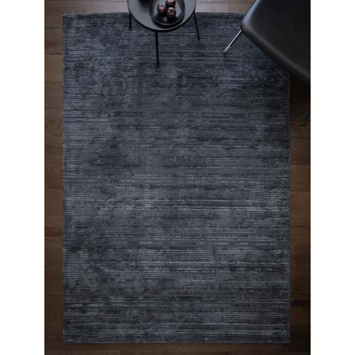Henley Modern Handmade High Shine Organic Lines Wool & Viscose Premium Rug in Petrol Blue
