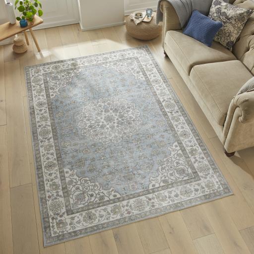 Liberty Classic Washable Velvet Soft Non-Slip Traditional LIB206 Light Blue Rug