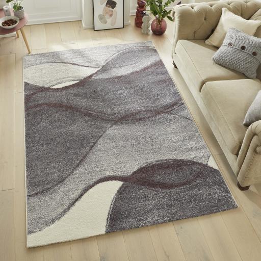 Somerset SOM103 Modern Waves Abstract Pattern Soft Plush Plum Rug