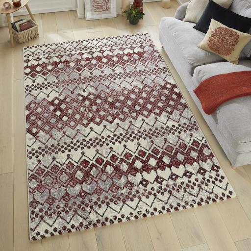 Somerset SOM104 Modern Geometric Tribal Pattern Soft Plush White Terracotta Rug