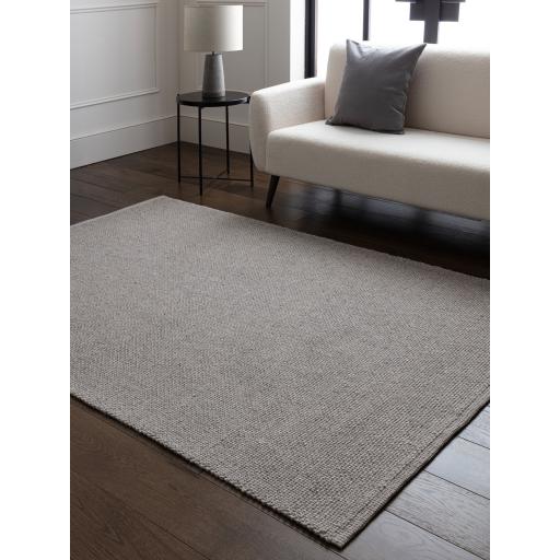 Finley Plain Hand Made Wool Polyester Organic Textured Modern Grey Rug