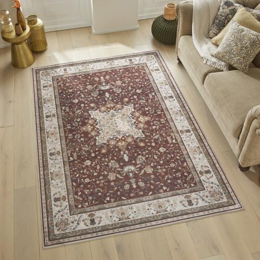 Liberty Classic Washable Non-Slip Traditional LIB203 Palette Red Rug