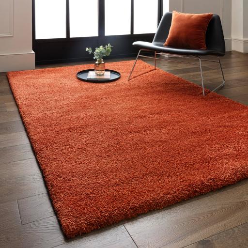 Atlas Shaggy Modern Plain Thick Pile Rug in Orange