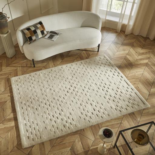 Priory PRI102 Geometric 100% Pure New Zealand Wool Hand Made Ivory Rug by Sarah Gare