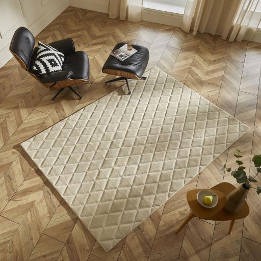 Priory PRI103 Geometric 100% Pure New Zealand Wool Hand Made Beige Rug by Sarah Gare