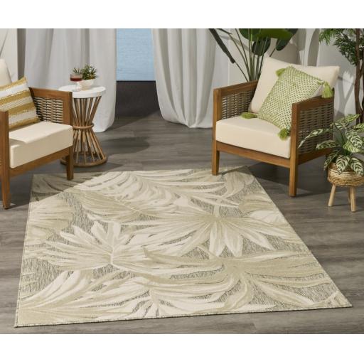 Aloha ALH43 Indoor Outdoor Floral Rug in Ivory Sage Green