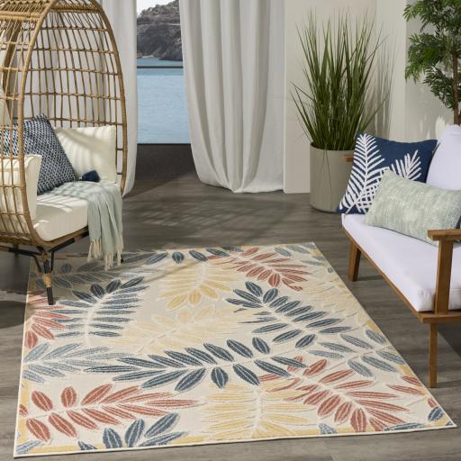 Aloha ALH18 Indoor Outdoor Floral Rug in Ivory Blue
