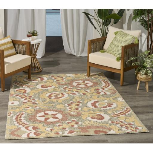 Aloha ALH17 Indoor Outdoor Floral Rug in Sage Green Rose