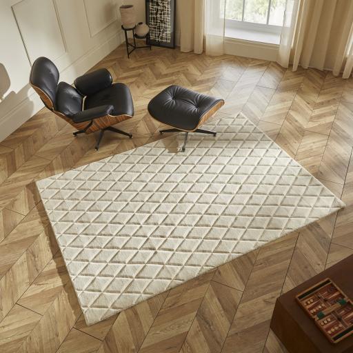Priory PRI103 Geometric 100% Pure New Zealand Wool Hand Made Ivory Rug by Sarah Gare