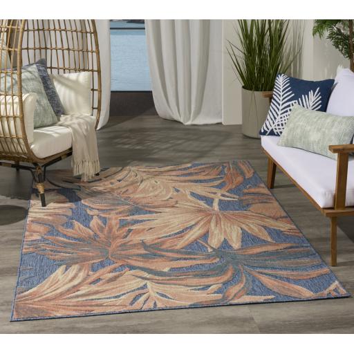 Aloha ALH43 Indoor Outdoor Floral Rug in Blue Rose
