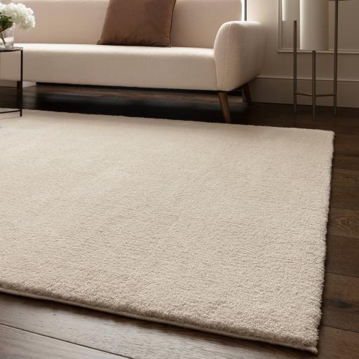 Como Shaggy Ultra Soft Silky Plush High Shine Modern Velvety Plain Rug in Ivory