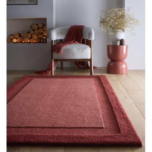 Stacked Border Modern Soft Wool Rug in Wine Red