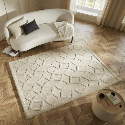 Priory PRI101 Geometric 100% Pure New Zealand Wool Hand Made Beige Rug by Sarah Gare