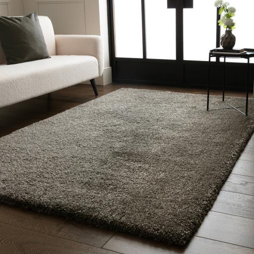 Atlas Shaggy Modern Plain Thick Pile Rug in Gunmetal Charcoal/Dark Grey