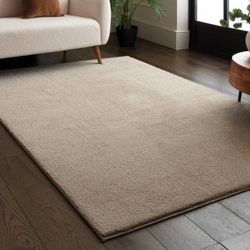 Como Shaggy Ultra Soft Silky Plush High Shine Modern Velvety Plain Rug in Natural
