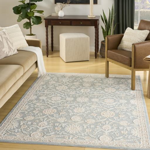 Isla ISL01 Traditional Vintage Modern Classic Floral Living Room Rug in Blue