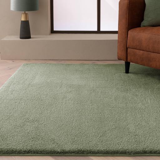Como Shaggy Ultra Soft Silky Plush High Shine Modern Velvety Plain Rug in Sage Green