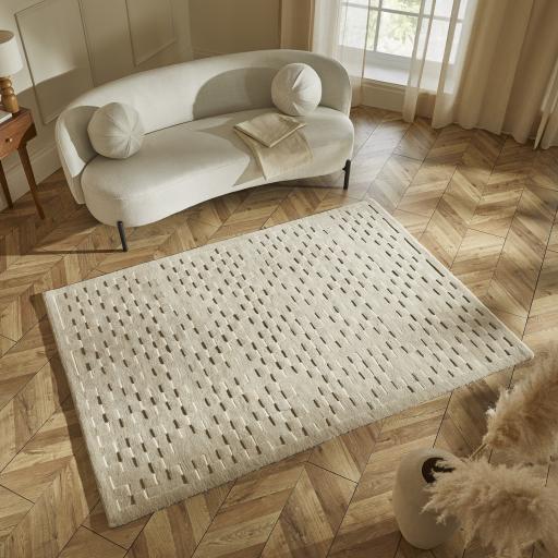Priory PRI102 Geometric 100% Pure New Zealand Wool Hand Made Beige Rug by Sarah Gare