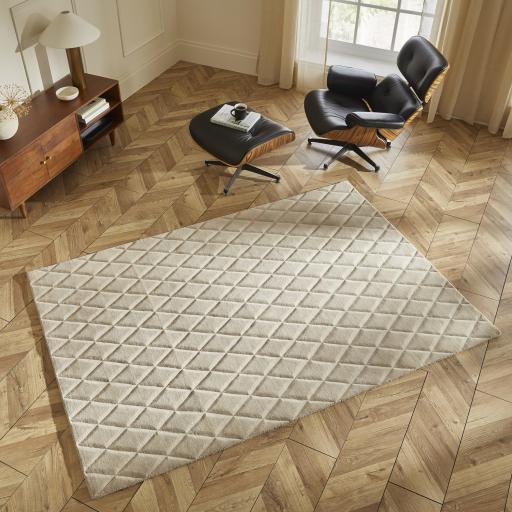 Priory PRI103 Geometric 100% Pure New Zealand Wool Hand Made Taupe Rug by Sarah Gare