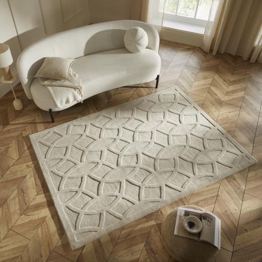 Priory PRI101 Geometric 100% Pure New Zealand Wool Hand Made Taupe Rug by Sarah Gare