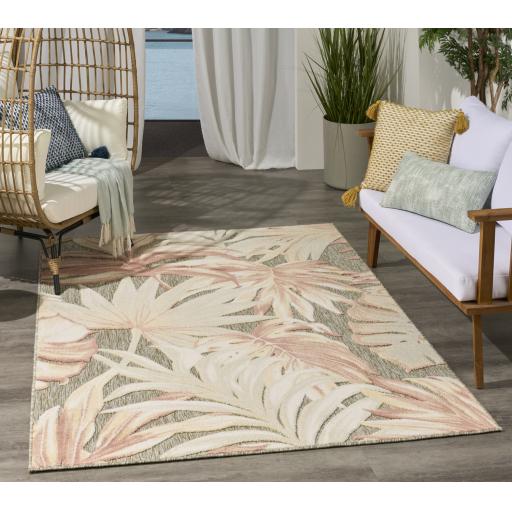 Aloha ALH43 Indoor Outdoor Floral Rug in Ivory Sage Green