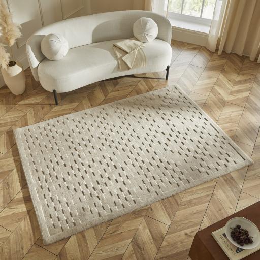 Priory PRI102 Geometric 100% Pure New Zealand Wool Hand Made Taupe Rug by Sarah Gare