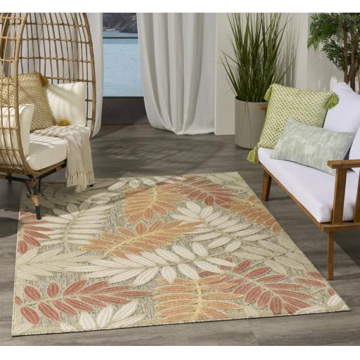 Aloha ALH18 Indoor Outdoor Floral Rug in Sage Green Rose