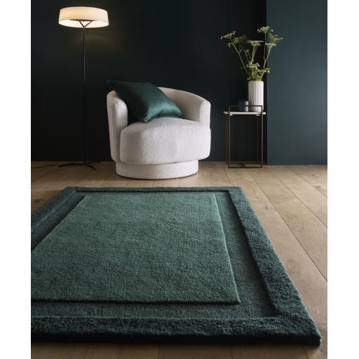 Stacked Border Modern Soft Wool Rug in Evening Dark Green