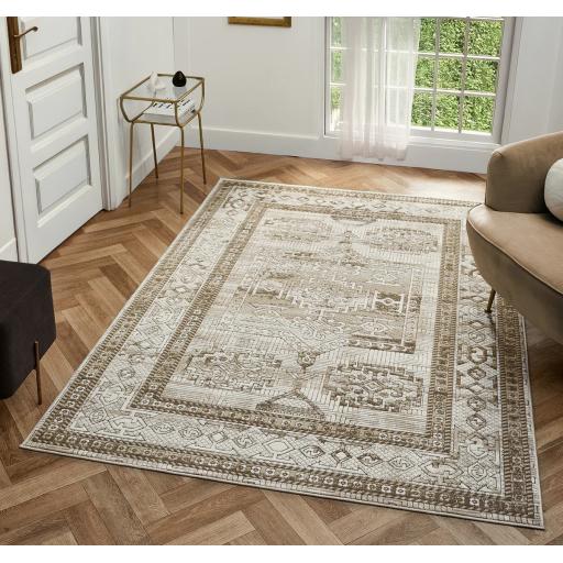 Petra Ellorah Classic Bordered Traditional Heritage Natural Cream Rug and Hall Runners