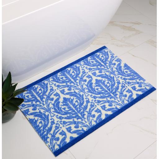Dip & Drip Nylon Printed Non-Slip Washable Bathroom Royal Blue Damask 50x75 cm