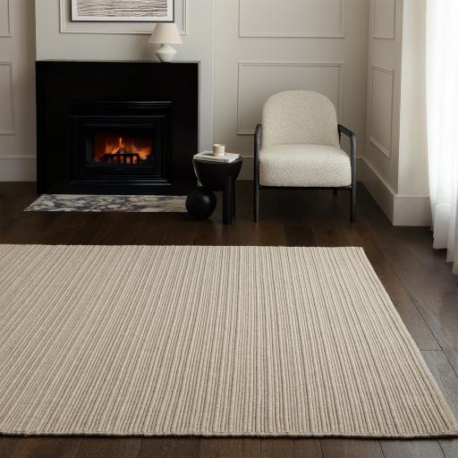 Ravine Hand Made Wool Plain Ribbed Texture Ivory Rug