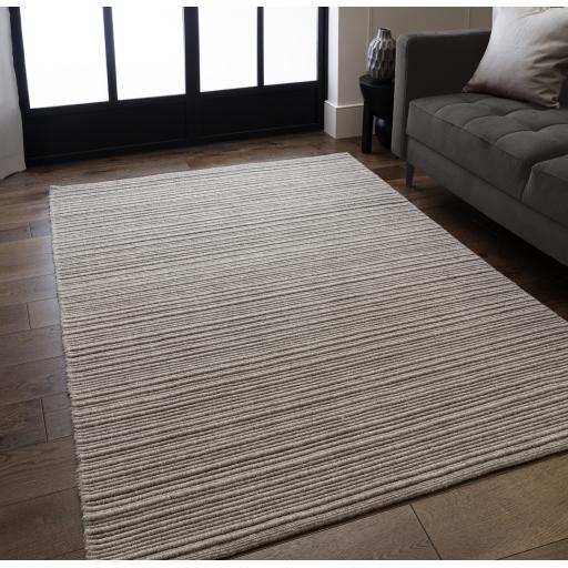 Ravine Hand Made Wool Plain Ribbed Texture Grey Beige Rug