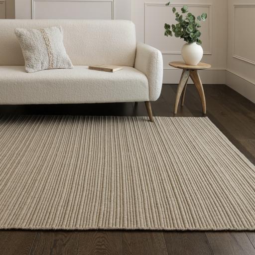 Ravine Hand Made Wool Plain Ribbed Texture Sand Beige Rug