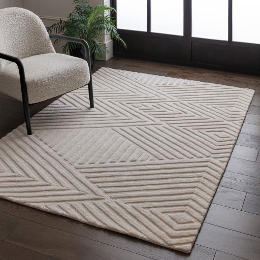 Hague Modern Geometric Hand Made Wool Rug in Ivory