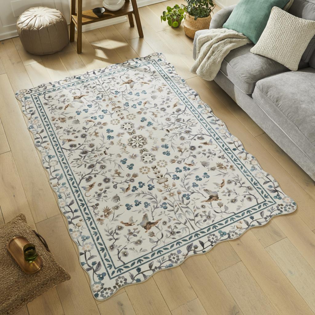 Liberia Rugs Liberty Floral Washable Non-Slip Traditional LIB308 Ivory Rug