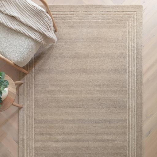 Orlo Natural Wool Plain Framed Bordered Sand Beige Rug