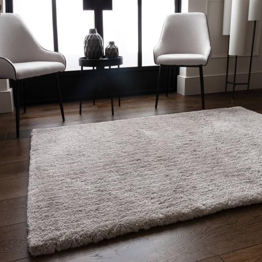 Opulence Silver Shaggy Luxurious Shine Plush Fluffy Soft Hand Tufted Plain Rug