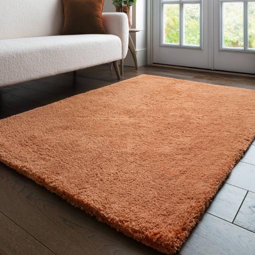 Opulence Terracotta Shaggy Luxurious Shine Plush Fluffy Soft Hand Tufted Plain Rug