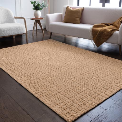 Thatch Honey Beige Hand Woven Wool Rug Checked  Pattern