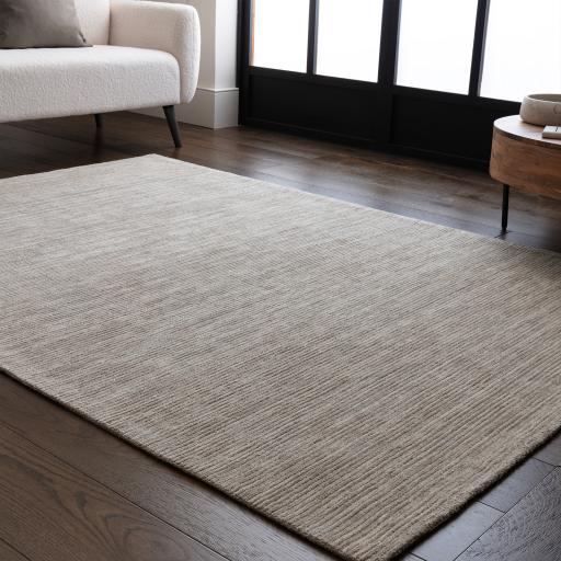 Hazy Stone Beige Natural Handwoven Rug Soft Wool Blend Plain Striped Rug